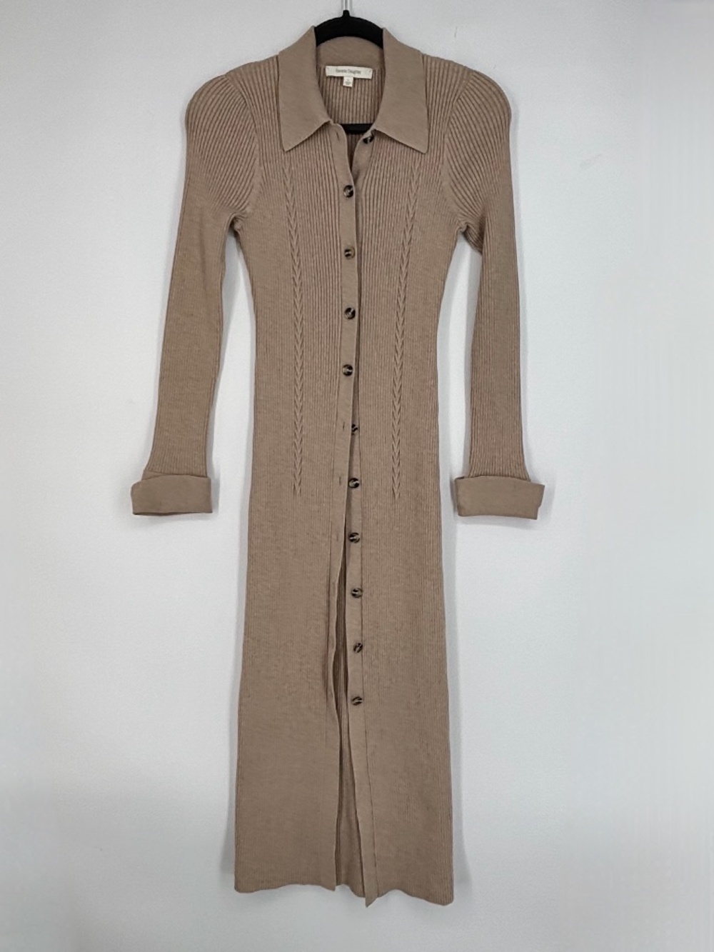 Favorite Daughter Womens Small Dress Duster Cardigan Fitted Rib Knit Beige LS